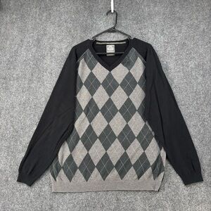 Springfield Black Gray Argyle Pullover Sweater V Neck Mens XL Academia Preppy